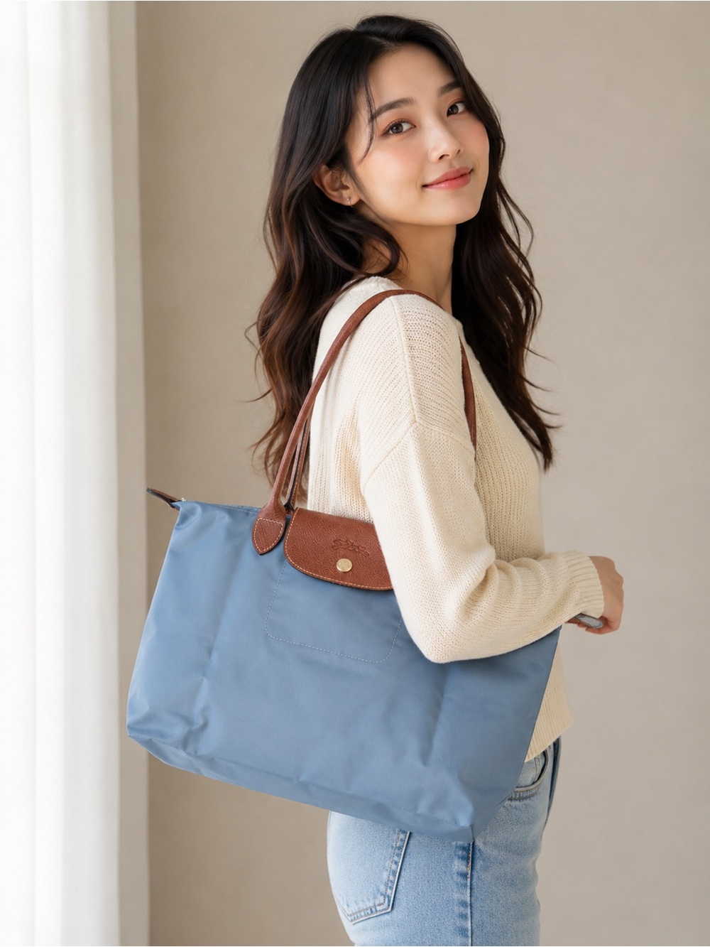 L0ngchamp medium nylon steel Blue Tote Bag (unbranded)